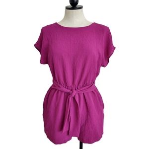 Grayson Magenta Cap Sleeve Shorts Romper Fully Lined Elastic & Tie Waist Size S